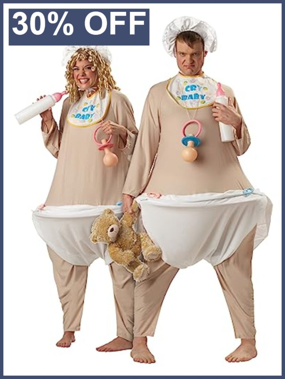 Unisex Adult Cry Baby Bodysuit Costume with Diaper Bonnet